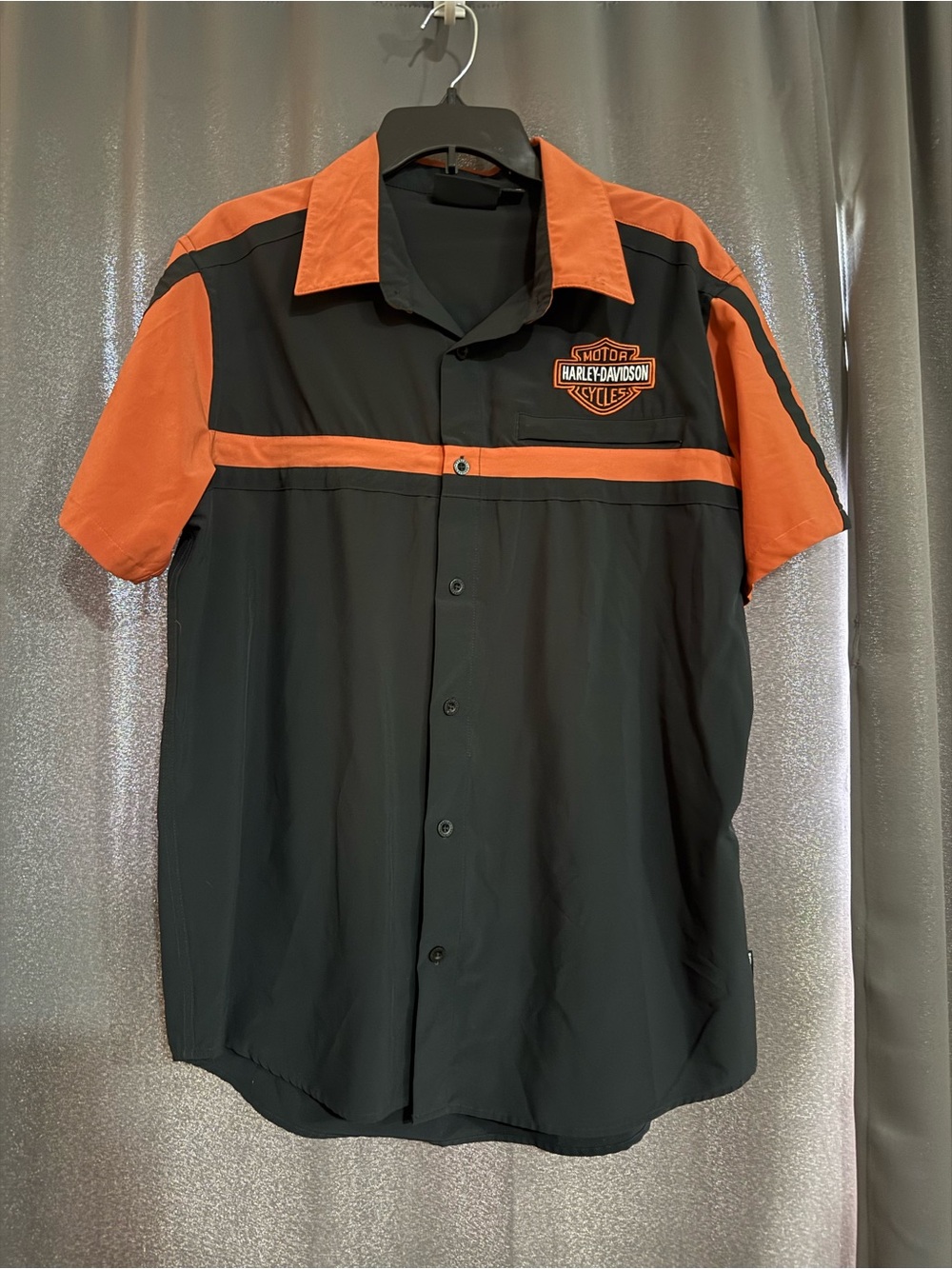 Harley-Davidson Black and Orange Short-Sleeve Button-Up Shirt